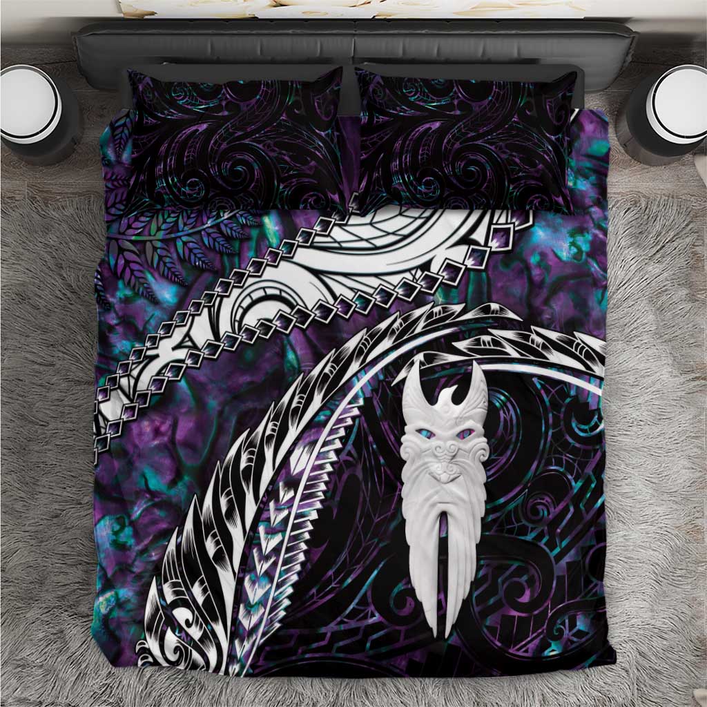 New Zealand Aotearoa Bedding Set Maori Hei Rehua Paua Shell Glitter Purple