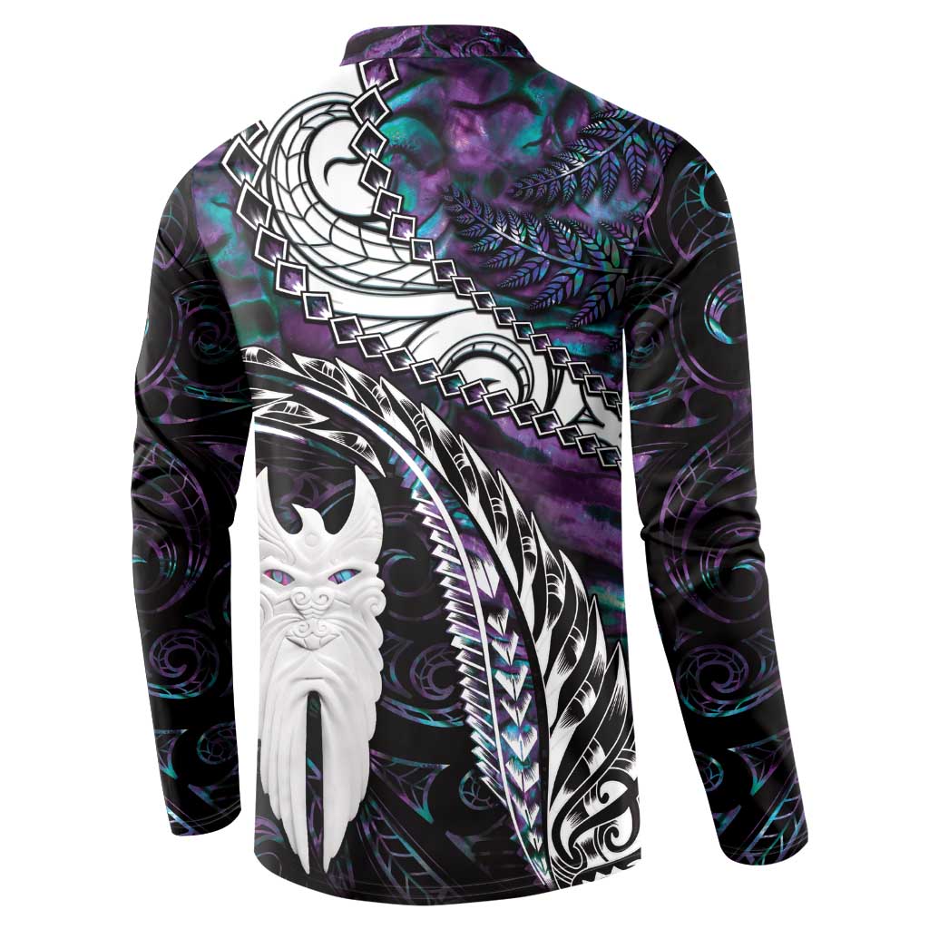 New Zealand Aotearoa Button Sweatshirt Maori Hei Rehua Paua Shell Glitter Purple LT05 - Polynesian Pride