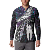 New Zealand Aotearoa Button Sweatshirt Maori Hei Rehua Paua Shell Glitter Purple LT05 - Polynesian Pride
