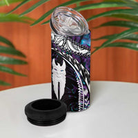 New Zealand Aotearoa 4 in 1 Can Cooler Tumbler Maori Hei Rehua Paua Shell Glitter Purple