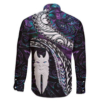 New Zealand Aotearoa Family Matching Long Sleeve Bodycon Dress and Hawaiian Shirt Maori Hei Rehua Paua Shell Glitter Purple LT05 - Polynesian Pride