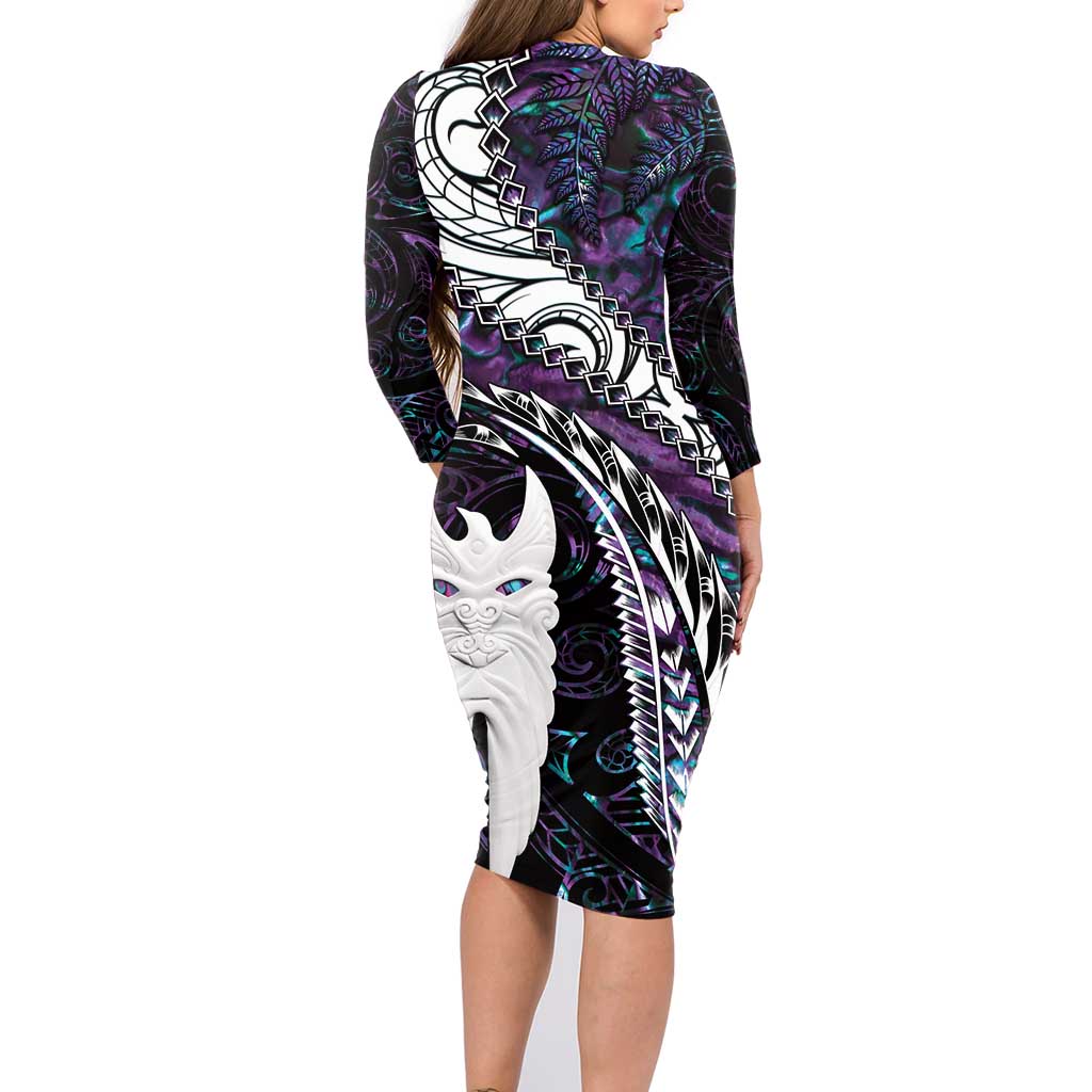 New Zealand Aotearoa Family Matching Long Sleeve Bodycon Dress and Hawaiian Shirt Maori Hei Rehua Paua Shell Glitter Purple LT05 - Polynesian Pride