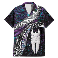 New Zealand Aotearoa Family Matching Mermaid Dress and Hawaiian Shirt Maori Hei Rehua Paua Shell Glitter Purple LT05 Dad's Shirt - Short Sleeve Purple - Polynesian Pride