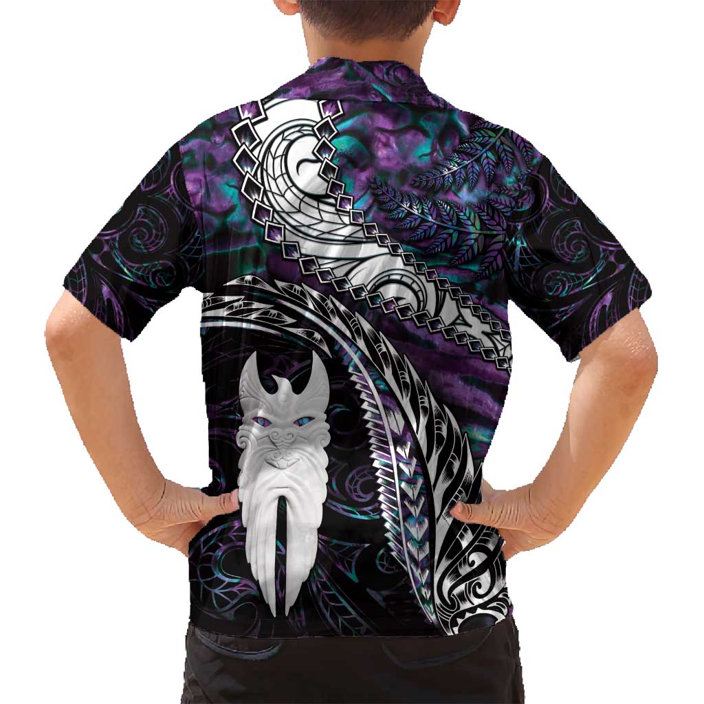 New Zealand Aotearoa Family Matching Off Shoulder Maxi Dress and Hawaiian Shirt Maori Hei Rehua Paua Shell Glitter Purple LT05 - Polynesian Pride