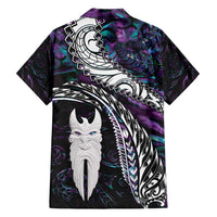 New Zealand Aotearoa Family Matching Off Shoulder Maxi Dress and Hawaiian Shirt Maori Hei Rehua Paua Shell Glitter Purple LT05 - Polynesian Pride