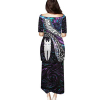 New Zealand Aotearoa Family Matching Puletasi and Hawaiian Shirt Maori Hei Rehua Paua Shell Glitter Purple LT05 - Polynesian Pride