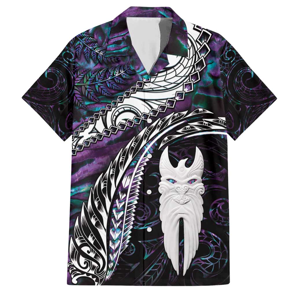 New Zealand Aotearoa Family Matching Short Sleeve Bodycon Dress and Hawaiian Shirt Maori Hei Rehua Paua Shell Glitter Purple LT05 Dad's Shirt - Short Sleeve Purple - Polynesian Pride