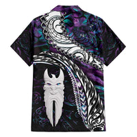 New Zealand Aotearoa Family Matching Short Sleeve Bodycon Dress and Hawaiian Shirt Maori Hei Rehua Paua Shell Glitter Purple LT05 - Polynesian Pride