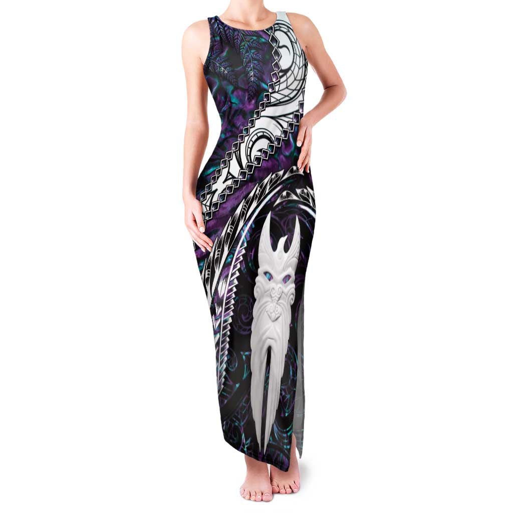 New Zealand Aotearoa Family Matching Tank Maxi Dress and Hawaiian Shirt Maori Hei Rehua Paua Shell Glitter Purple