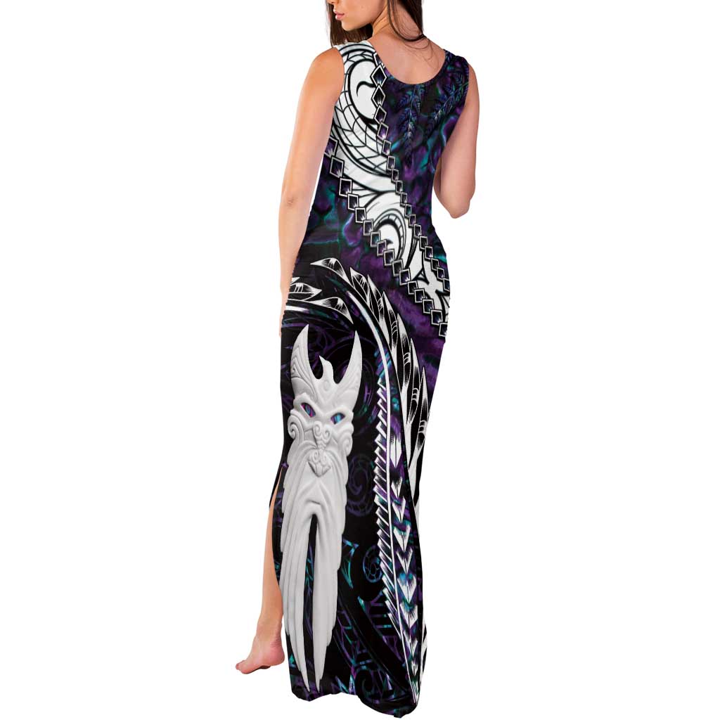 New Zealand Aotearoa Tank Maxi Dress Maori Hei Rehua Paua Shell Glitter Purple