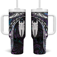 New Zealand Aotearoa Tumbler With Handle Maori Hei Rehua Paua Shell Glitter Purple