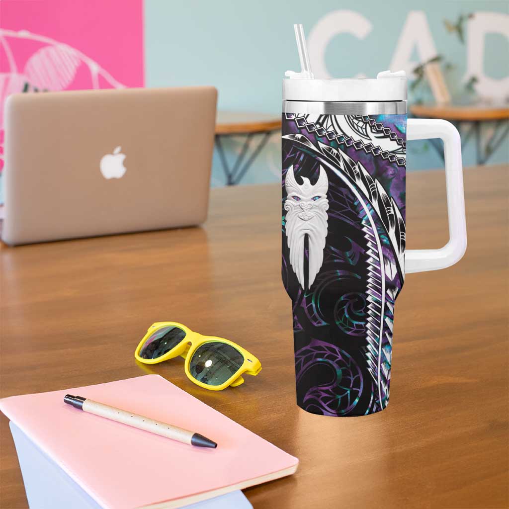 New Zealand Aotearoa Tumbler With Handle Maori Hei Rehua Paua Shell Glitter Purple