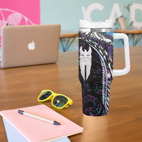 New Zealand Aotearoa Tumbler With Handle Maori Hei Rehua Paua Shell Glitter Purple