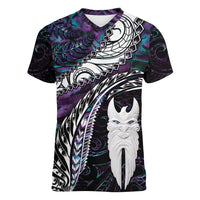 New Zealand Aotearoa Women V-Neck T-Shirt Maori Hei Rehua Paua Shell Glitter Purple LT05 Female Purple - Polynesian Pride