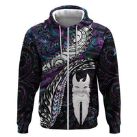 New Zealand Aotearoa Zip Hoodie Maori Hei Rehua Paua Shell Glitter Purple LT05 Zip Hoodie Purple - Polynesian Pride