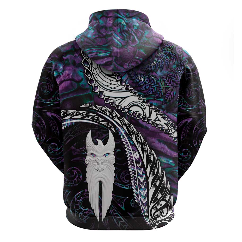 New Zealand Aotearoa Zip Hoodie Maori Hei Rehua Paua Shell Glitter Purple LT05 - Polynesian Pride