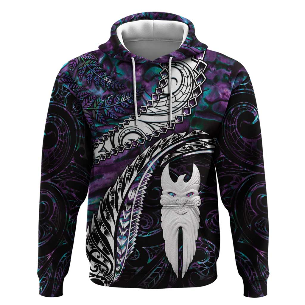 New Zealand Aotearoa Zip Hoodie Maori Hei Rehua Paua Shell Glitter Purple LT05 Pullover Hoodie Purple - Polynesian Pride
