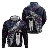 New Zealand Aotearoa Zip Hoodie Maori Hei Rehua Paua Shell Glitter Purple LT05 - Polynesian Pride