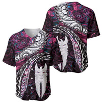 New Zealand Aotearoa Baseball Jersey Maori Hei Rehua Paua Shell Glitter Pink