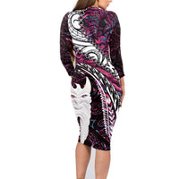 New Zealand Aotearoa Family Matching Long Sleeve Bodycon Dress and Hawaiian Shirt Maori Hei Rehua Paua Shell Glitter Pink LT05 - Polynesian Pride