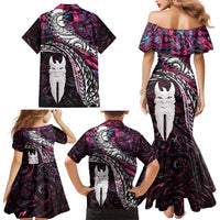 New Zealand Aotearoa Family Matching Mermaid Dress and Hawaiian Shirt Maori Hei Rehua Paua Shell Glitter Pink LT05 - Polynesian Pride