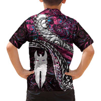 New Zealand Aotearoa Family Matching Off Shoulder Maxi Dress and Hawaiian Shirt Maori Hei Rehua Paua Shell Glitter Pink LT05 - Polynesian Pride