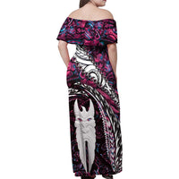 New Zealand Aotearoa Family Matching Off Shoulder Maxi Dress and Hawaiian Shirt Maori Hei Rehua Paua Shell Glitter Pink LT05 - Polynesian Pride