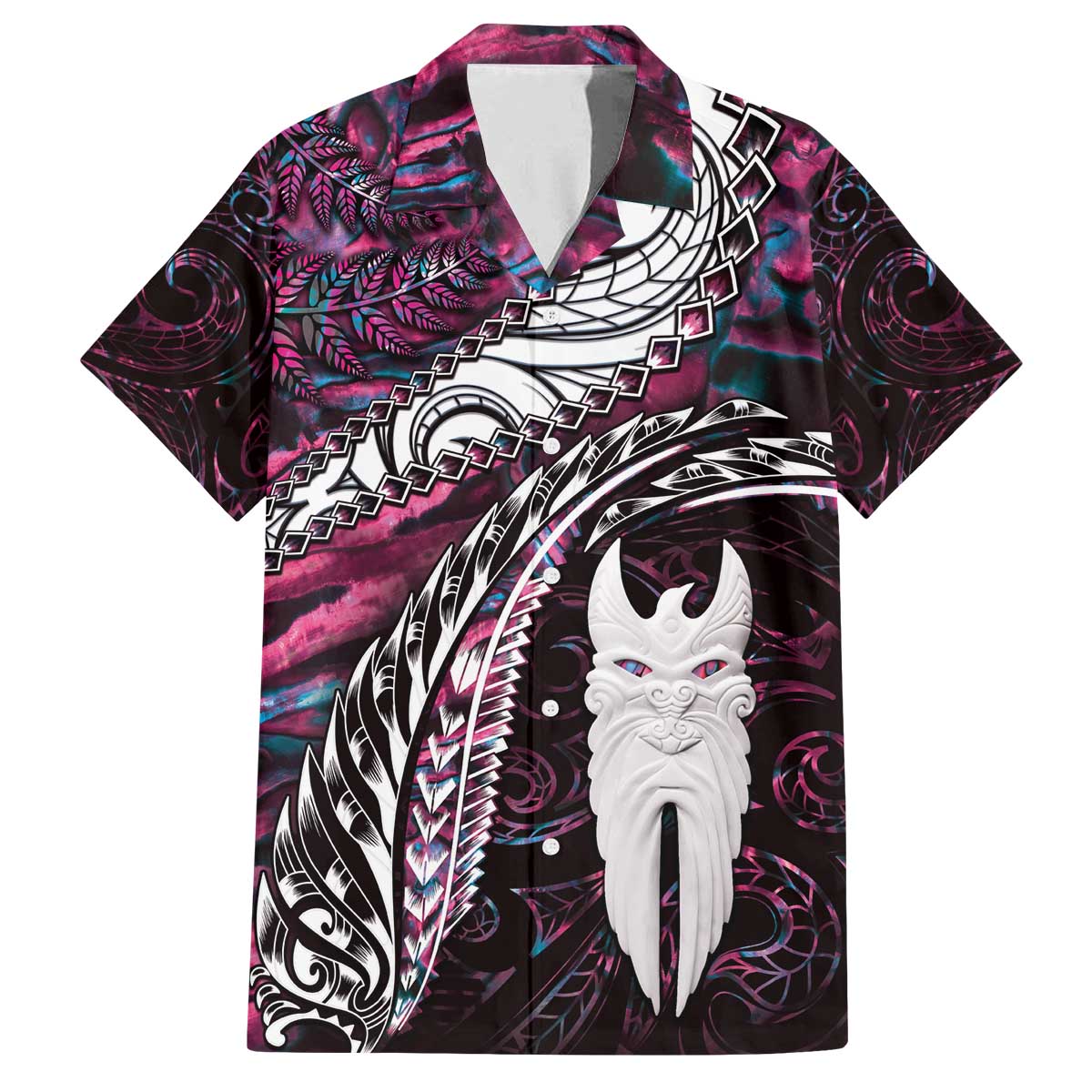 New Zealand Aotearoa Family Matching Off Shoulder Short Dress and Hawaiian Shirt Maori Hei Rehua Paua Shell Glitter Pink