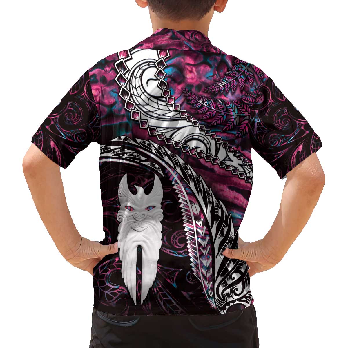 New Zealand Aotearoa Family Matching Puletasi and Hawaiian Shirt Maori Hei Rehua Paua Shell Glitter Pink LT05 - Polynesian Pride