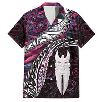 New Zealand Aotearoa Family Matching Short Sleeve Bodycon Dress and Hawaiian Shirt Maori Hei Rehua Paua Shell Glitter Pink LT05 Dad's Shirt - Short Sleeve Pink - Polynesian Pride