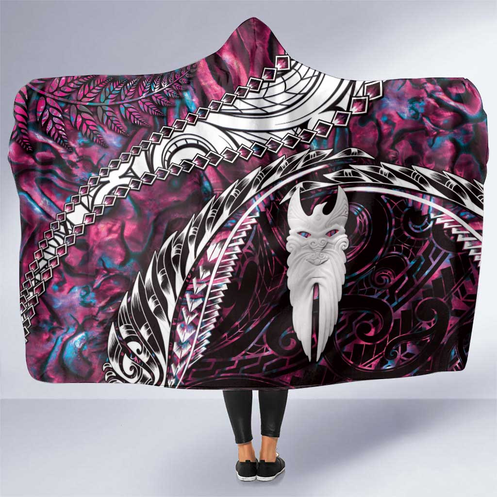 New Zealand Aotearoa Hooded Blanket Maori Hei Rehua Paua Shell Glitter Pink