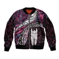 New Zealand Aotearoa Sleeve Zip Bomber Jacket Maori Hei Rehua Paua Shell Glitter Pink LT05 Unisex Pink - Polynesian Pride