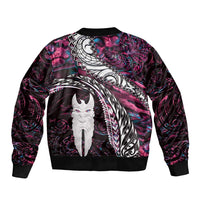 New Zealand Aotearoa Sleeve Zip Bomber Jacket Maori Hei Rehua Paua Shell Glitter Pink LT05 - Polynesian Pride