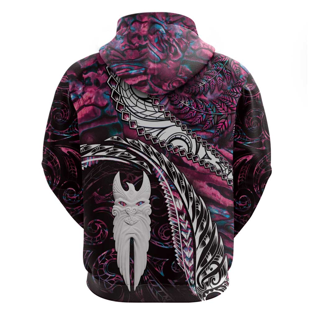 New Zealand Aotearoa Zip Hoodie Maori Hei Rehua Paua Shell Glitter Pink LT05 - Polynesian Pride