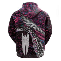 New Zealand Aotearoa Zip Hoodie Maori Hei Rehua Paua Shell Glitter Pink LT05 - Polynesian Pride
