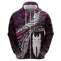 New Zealand Aotearoa Zip Hoodie Maori Hei Rehua Paua Shell Glitter Pink LT05 - Polynesian Pride