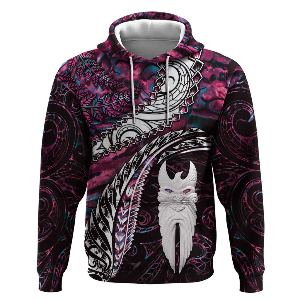 New Zealand Aotearoa Zip Hoodie Maori Hei Rehua Paua Shell Glitter Pink LT05 Pullover Hoodie Pink - Polynesian Pride