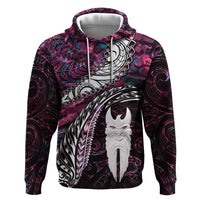 New Zealand Aotearoa Zip Hoodie Maori Hei Rehua Paua Shell Glitter Pink LT05 Pullover Hoodie Pink - Polynesian Pride