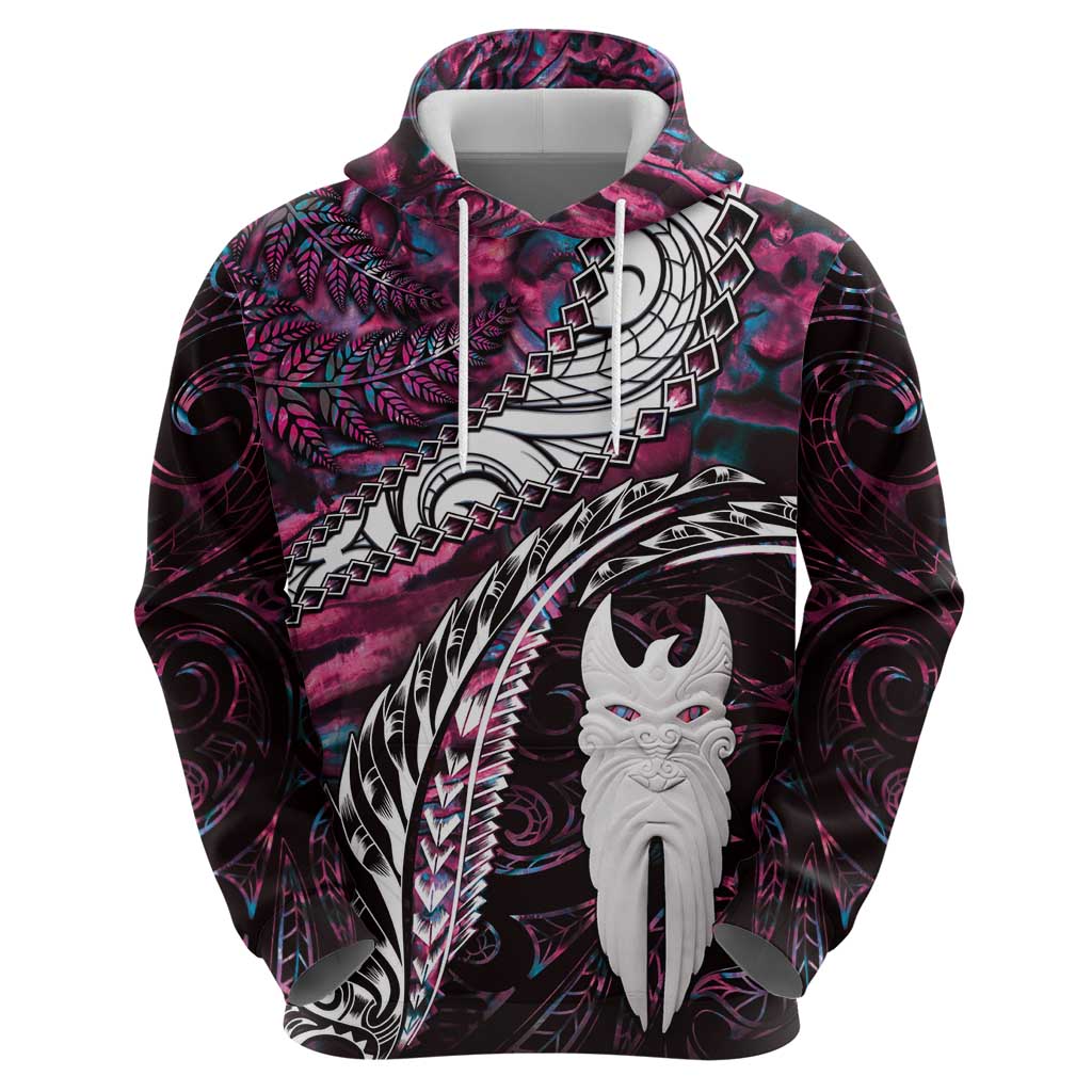 New Zealand Aotearoa Zip Hoodie Maori Hei Rehua Paua Shell Glitter Pink LT05 - Polynesian Pride