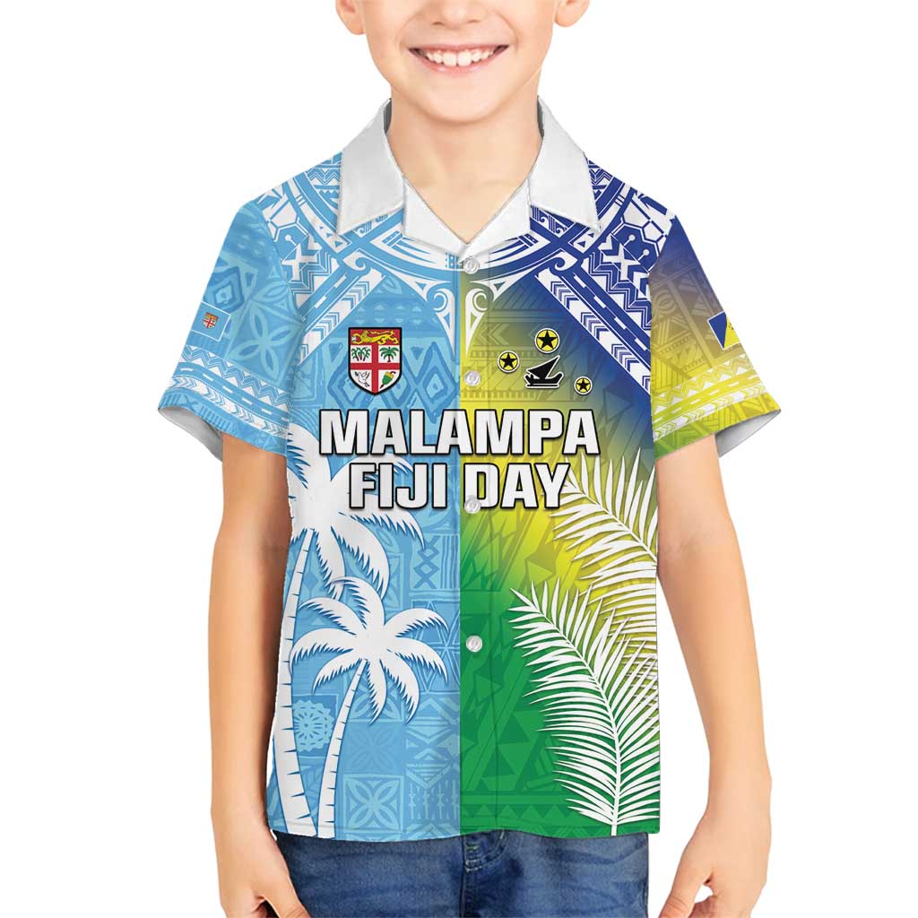 Personalised Happy Malampa Fiji Day Family Matching Puletasi and Hawaiian Shirt Half Mix Style LT05 Son's Shirt Blue - Polynesian Pride