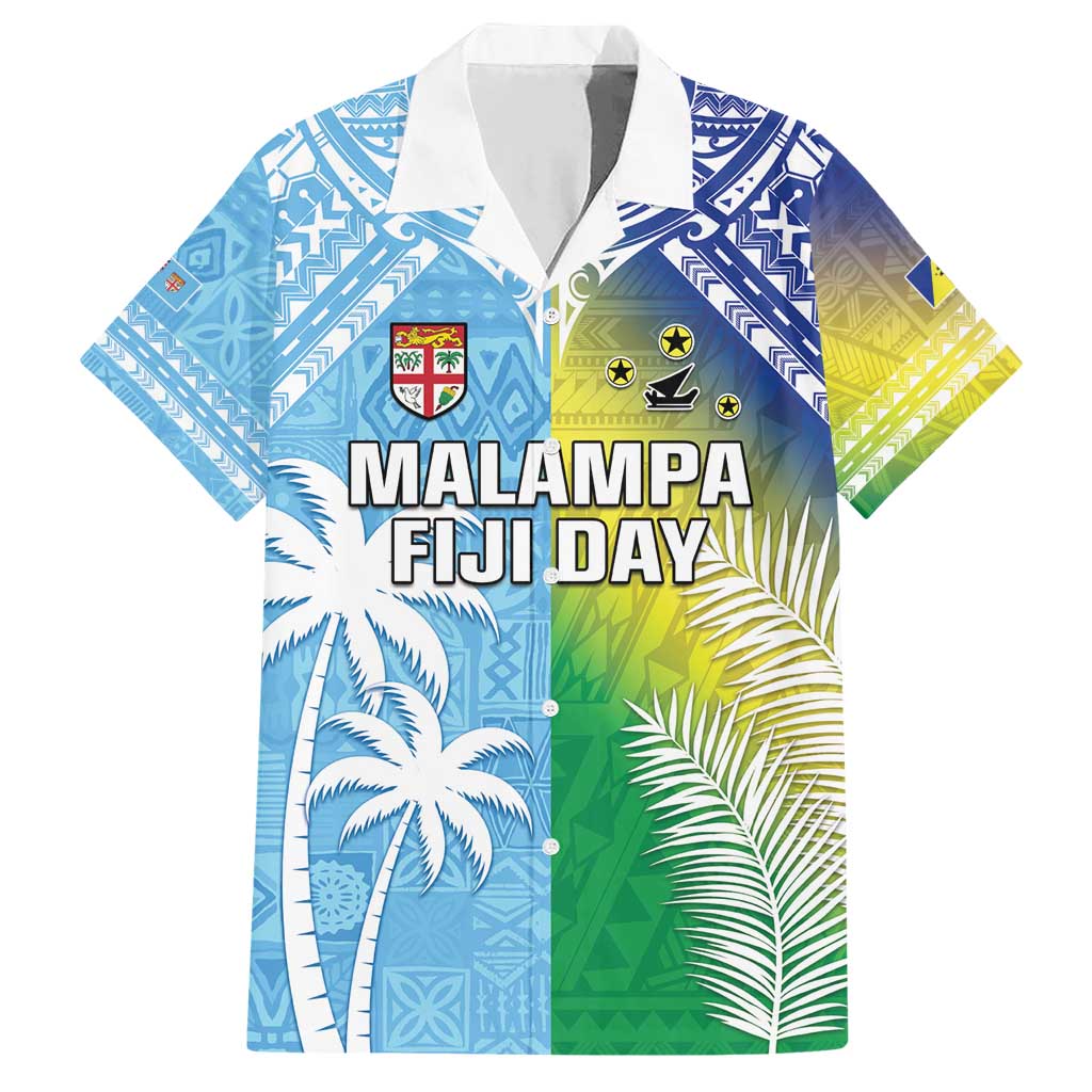 Personalised Happy Malampa Fiji Day Family Matching Short Sleeve Bodycon Dress and Hawaiian Shirt Half Mix Style LT05 Dad's Shirt - Short Sleeve Blue - Polynesian Pride