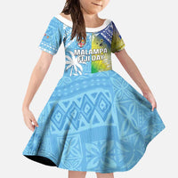 Personalised Happy Malampa Fiji Day Family Matching Tank Maxi Dress and Hawaiian Shirt Half Mix Style LT05 Daughter's Dress Blue - Polynesian Pride