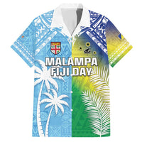 Personalised Happy Malampa Fiji Day Family Matching Tank Maxi Dress and Hawaiian Shirt Half Mix Style LT05 Dad's Shirt - Short Sleeve Blue - Polynesian Pride