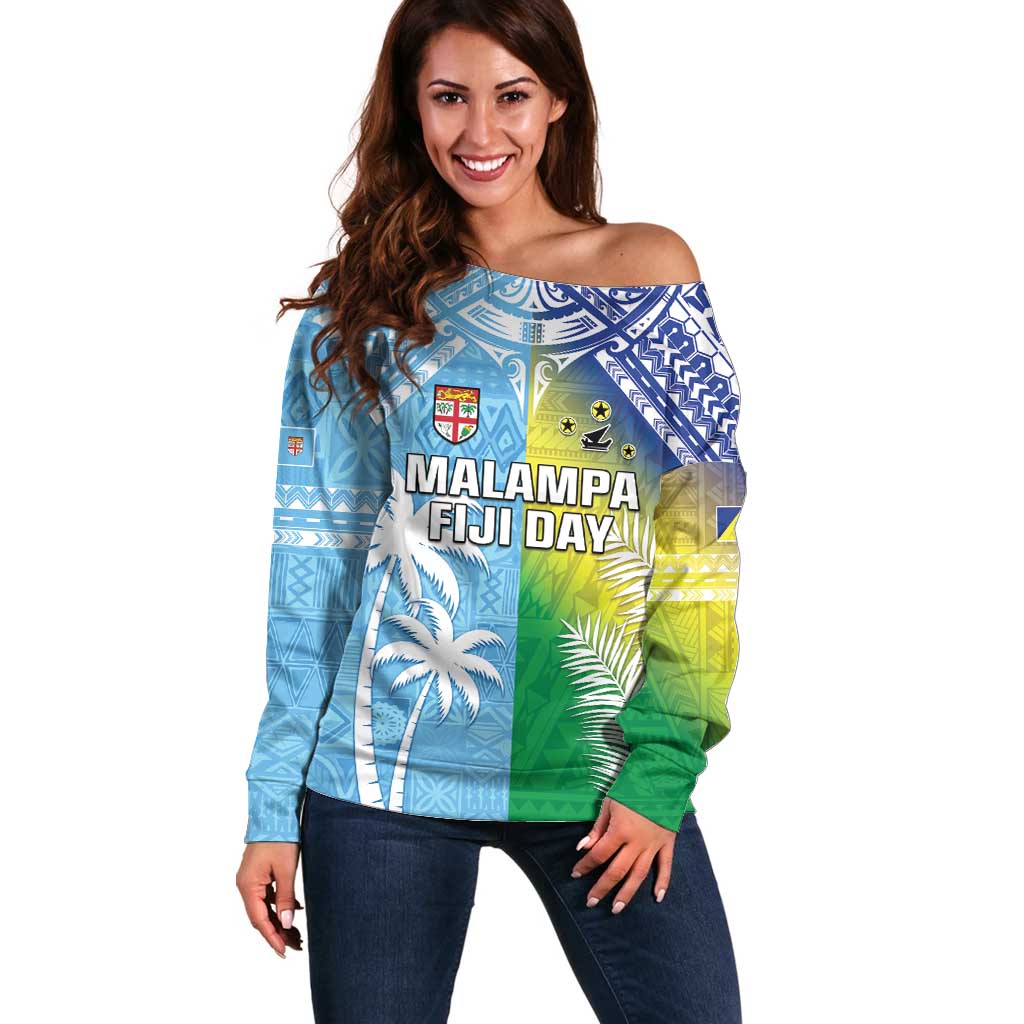 Personalised Happy Malampa Fiji Day Off Shoulder Sweater Half Mix Style