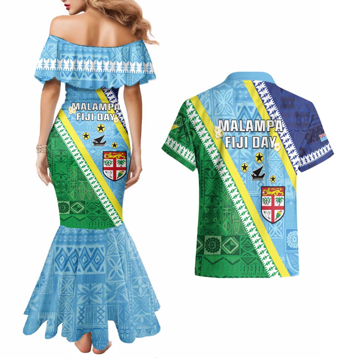 Love Malampa Fiji Day Couples Matching Mermaid Dress and Hawaiian Shirt Together We Grow LT05 - Polynesian Pride