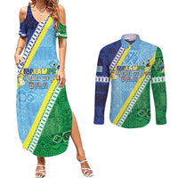 Love Malampa Fiji Day Couples Matching Summer Maxi Dress and Long Sleeve Button Shirt Together We Grow LT05 Blue - Polynesian Pride