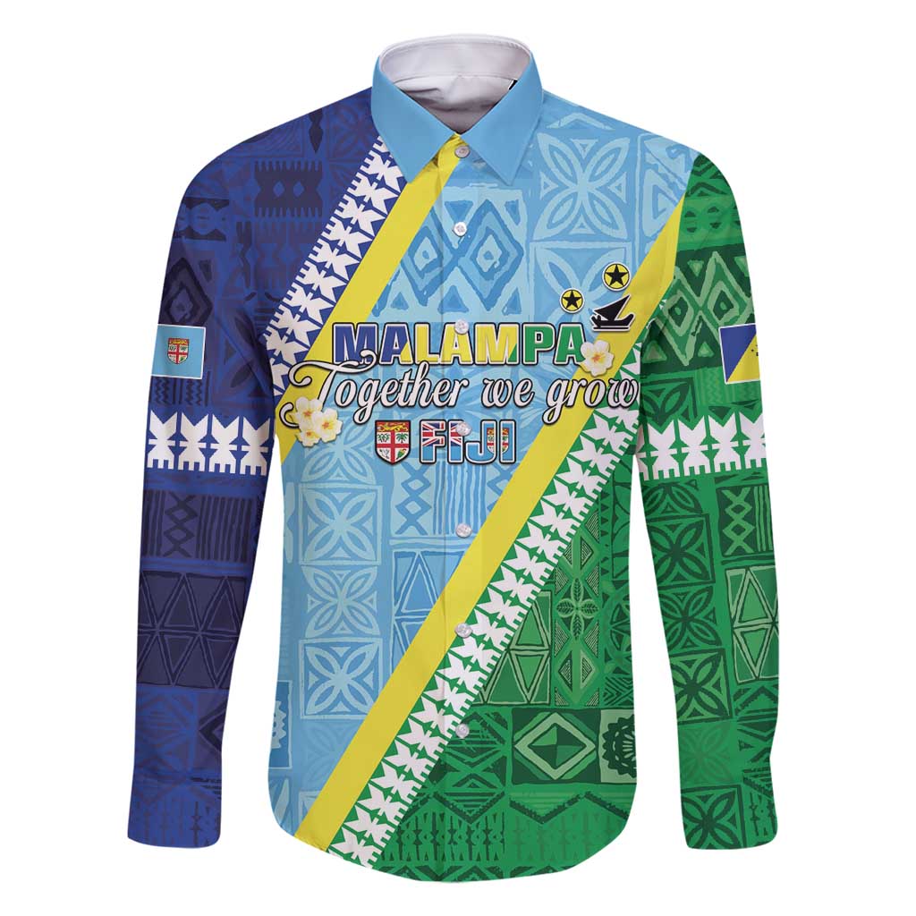 Love Malampa Fiji Day Family Matching Long Sleeve Bodycon Dress and Hawaiian Shirt Together We Grow LT05 Dad's Shirt - Long Sleeve Blue - Polynesian Pride