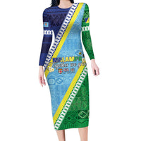 Love Malampa Fiji Day Family Matching Long Sleeve Bodycon Dress and Hawaiian Shirt Together We Grow LT05 Mom's Dress Blue - Polynesian Pride