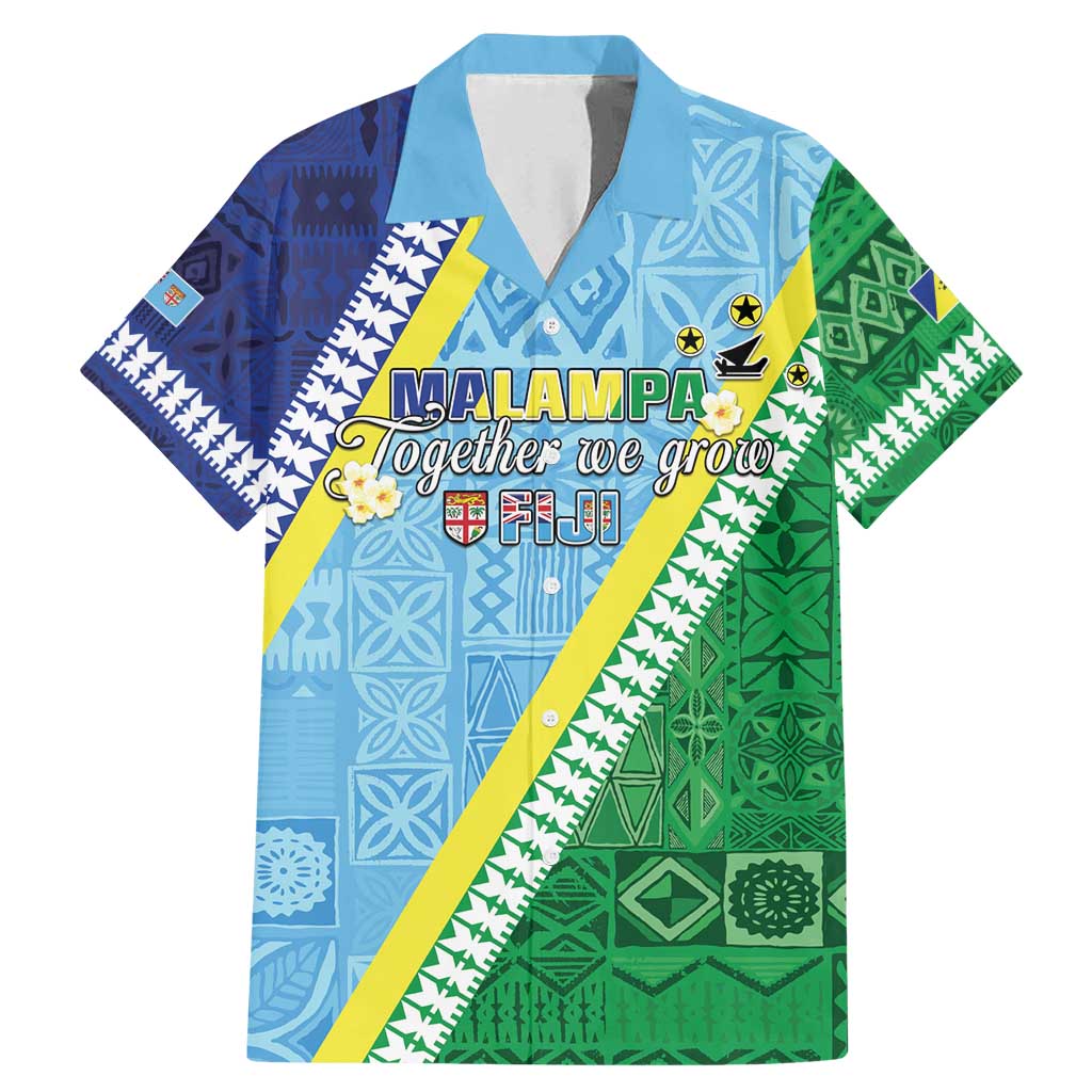 Love Malampa Fiji Day Family Matching Mermaid Dress and Hawaiian Shirt Together We Grow LT05 Dad's Shirt - Short Sleeve Blue - Polynesian Pride