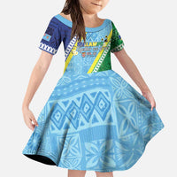 Love Malampa Fiji Day Family Matching Puletasi and Hawaiian Shirt Together We Grow LT05 Daughter's Dress Blue - Polynesian Pride